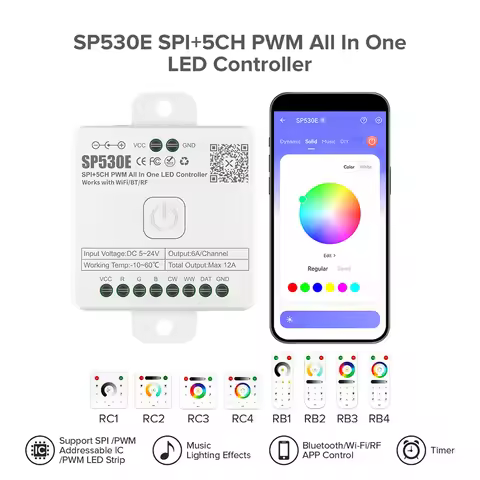 All In One LED Controller SP530E 5CH PWM SPI Pixels For LED Strip WS2812B WS2811 SK6812 FCOB 5050 RG
