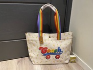 Coach white flower Rainbow Coach Text Linen Tote