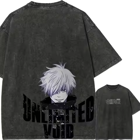Gojo Satoru T Shirt Jujutsu Kaisen Men Acid Wash Unlimited Void Domain Expansion Satoru Gojo Anime T