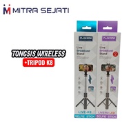 Mitra Sejati Tongsis Wireless Tripod K8 1.3M + LED Tongsis Bluetooth Tripod 130CM LED