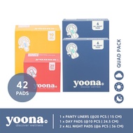 YOONA Quad Pack All Night (4 boxes) Organic Pads I Organic Pads 2 AN 1 D 1 L