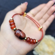 Q570 Red Brown MH bracelet mixed with 6 red Ngockc AG coins, Fire and Earth - Feng Shui TUDO