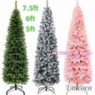 5/6/7.5FT Slim Christmas Tree Decoration 1100 Thick Branch Tips Hinged Snow Flocked Pencil Xmas Tree