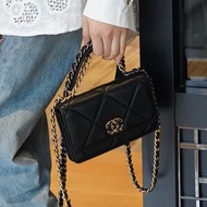 美到失語🖤🈶購證😍Chanel香奈兒黑金19bag大菱格紋woc鏈條發財包單肩斜挎包