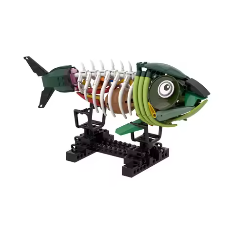 MOC Zombie Fish Model Building Blocks Horror Bone Fish Ocean Animal Bricks Kid Educational Toys Crea