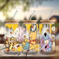 [ลิขสิทธิ์อย่างเป็นทางการ] Disney Winnie The Pooh Tigger Print ถ้วยแก้ว 16oz พร้อมฝาปิดและหลอด เหมาะ