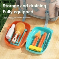 CURIO12 Built-in Drain Rack Baby Bottle Brush Set Space Saving 5-in-1 Bottle Cleaner Brush Water Bot