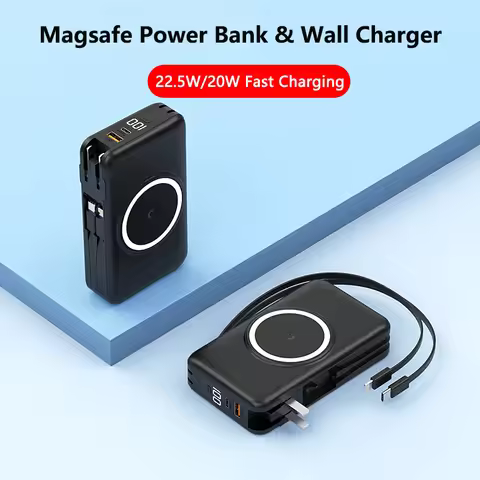 20000mAh Magsafe Power Bank with AC Plug Wall Charger Magnetic Wireless 22.5W Fast Charger for iPhon