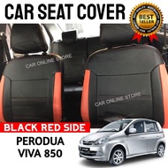 Perodua Viva 850 Car Seat Cover PVC Leather Black with Red Side Cushion Cover