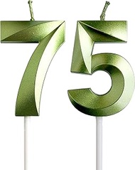 Green 75th & 57th Birthday Candles for Cakes, Number 75 57 Candle Cake Topper for Party Anniversary 
