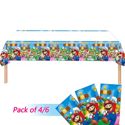 4/6pcs Super Mario Bros Tablecloth Birthday Party Decoration Table Cover Tableware Girls Favors Them