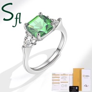 HIJAU Sfl Moissanite Ring 2 Carat Green Tourmaline Square Diamond S925 Silver