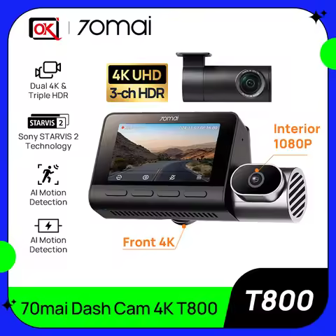 70mai 4K T800 3-Channel HDR Car DVR Built-in GPS & ADAS Voice Control Super Capacitor Dual 4K&Triple