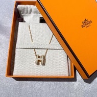 全新 HERMES POP H 項鍊  黑色/金鏈 橢圓LOGO    全新HERMES項鏈 POP H(大象灰x金鏈) Hermes POP H Necklace #