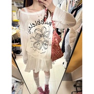 蝴蝶结印花斜肩防晒长袖罩衫t恤女2025夏薄款宽松慵懒风上衣Bow Printed Shoulder Long-sleeved Sunscreen T-shirtlwr1dj8ka2.my202510