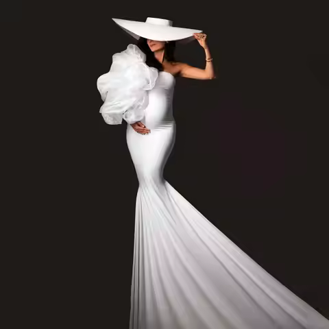 Custom White Mermaid Maternity Dress Photoshoot Lush Organza Flower Elegance Maternity Dresses Babys