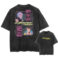 2077 Game Cyber Punk LUCY T Shirt Cotton Washed Vintage T-shirt Y2k Harajuku Street Casual Short Sle