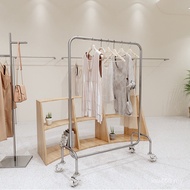 Nakajima Floor-standing Clothing Store Shelf Stainless Steel Shelf Hanger Wheeled Display Stand Live