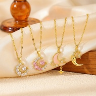 Zircon Star Moon Pendant Necklace for Women Copper Gold Plated Kwintas Daily Commuting Dating