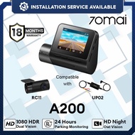 [With Installation] 70mai Dashcam A200 Dual Channel 1080P Full HD+ HDR | 24H Parking Surveillance
