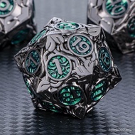 KERWELLSI Metal DND Dice Set D&D, 7Pcs Nature Vines Leaf Role Playing Dice with Gift Box, Blue Green