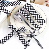 8p9j [1y = 0.914m] Black White Plaid Ribbon Threaded Ribbon DIY Handmade Bowknot Gift Box Packaging 