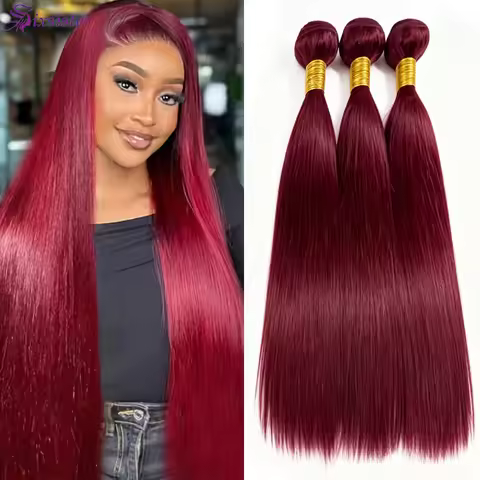Color #99J Bundles Human Hair Burgundy Straight Bundles Brazilian Virgin Hair Wine Red Straight Huma