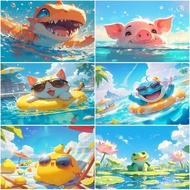 [Betta Anime Cartoon Style] Fish Tank Background Sticker Aquarium Wallpaper HD Fixed Wallpaper Three