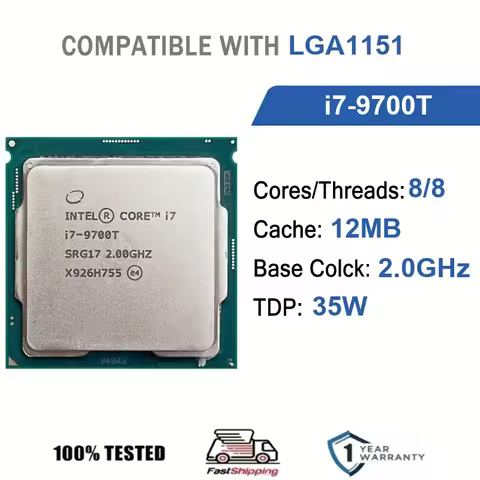 Intel Core I7-9700T 8 Core 8 Thread 2.00GHz 35W 12MB Cache 14nm LGA1151 SRG17 DDR4-2666 MHz Coffee L