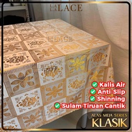 PVC Alas Meja Makan / Kopi White Gold Table Cloth Waterproof Plastik 468 Kerusi Emas Lapik Meja