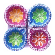 Partyforte Deepavali Painted Diya - Round Shape Flower Print Assorted Color [Local Seller! Fast Delivery!]