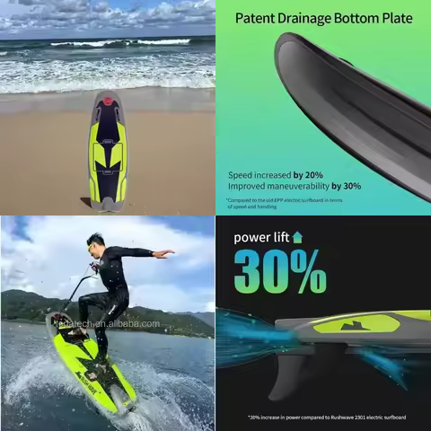 Rush Wave Unisex EPP Electric Surfboard 72V Battery Powered 12KW 55km/h Ocean Waters with Fin-Portab