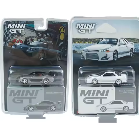 MINI GT 1:64 Nissan Skyline GT-R (R32) VeilSide Mazda RX-7 VeilSide Fortune Grey Alloy Die Casting C