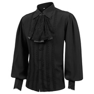 เสื้อผ้าวินเทจเสื้อยุคกลางมีระบาย Steampunk Gothic เรเนซองส์แวมไพร์เสื้อแขนยาวเสื้อผู้ชาย