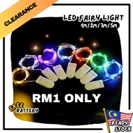 CLEARANCE LED FAIRY LIGHTS 1M 2M 5M Free Battery Always On LED RAYA NewYear Christmas CR2032 灯串