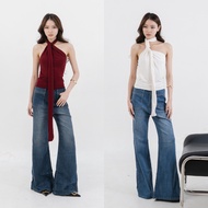 LADOUCE - Luisa High Waist Cutbray Jeans Women's Flare Trousers Flare Jeans