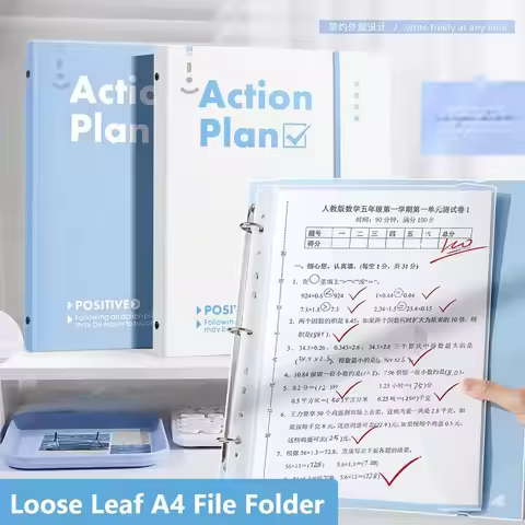 Portable Straps Design A4 File Folder Hard Cover Loose Leaf Test Paper Storage Binder Detachable Sto