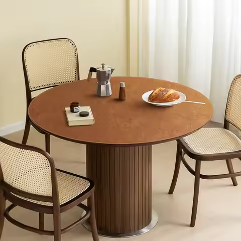 Retro Round Tablecloth Double-sided Imitation Cowhide Waterproof and Oil-proof Wash-Free Tablecloth 