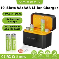 YOPPEN 10 Slots Li-ion Battery Charger 1.5V AAA/AA Rechargeable battery 10pcs 1100/3200mWh Batteries