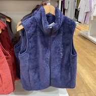 UNIQLO เสื้อกั๊กเสื้อกั๊กขนแกะขนแกะยาวสำหรับผู้หญิงใหม่นำเข้าฤดูใบไม้ร่วงและฤดูหนาวเสื้อโค้ตขนแกะปะก