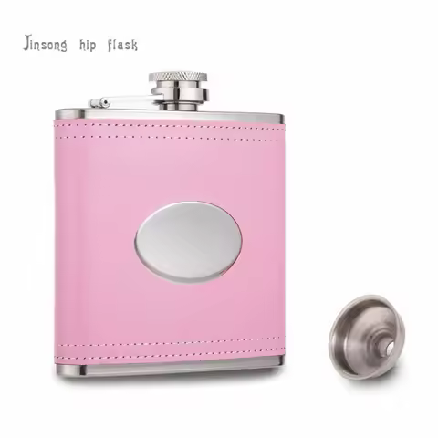 7oz personalized pink / brown/black leather 18/8 stainless steel hip flask with funnel ,food degree
