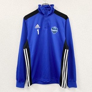 古著adidas半拉鍊運動外套/球衣，帶有大號性能標誌，藍色，O碼