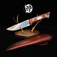 มีดเดินป่า HUNTER BOYLE เหล็ก AUS-8 ความแข็ง 60 HRC ด้ามจับไม้จันทน์แดง ซองหนังแท้