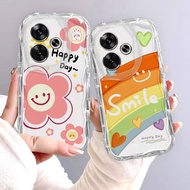 For POCO F6 Cartoon smiley face transparent phone case fully covered with cartoon rainbow soft TPU m