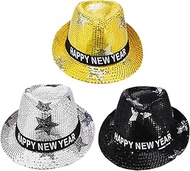 3 Pack New Year Hat Fedora Hats New Years Hats New Year Eve Sequin Hat Gold Black Silver Happy New Y