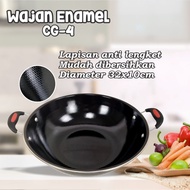 Wajan enamel panci hitam gagang kuping gagang panjang wajan anti lengket anti gores diameter 34cm