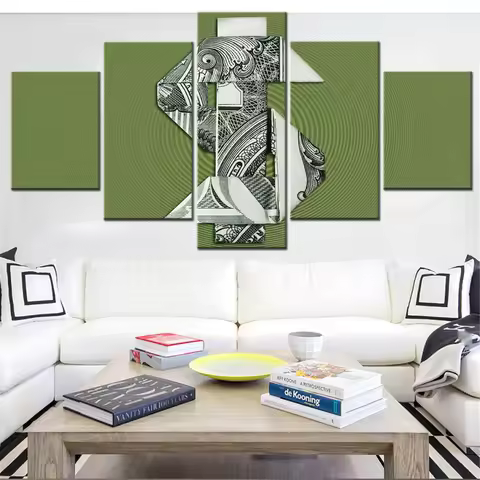 5 Pieces Canvas Wall Arts Poster Painting Lifestyle Origami Dollar Bill Wallpaper Interior Home Deco