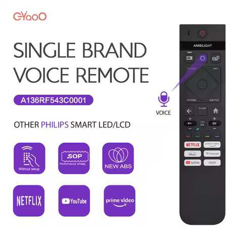 Ambilight Voice TV Remote Control PH-V17 Replacement For Philips A136RF543C0001 BacklitTV Remote Con