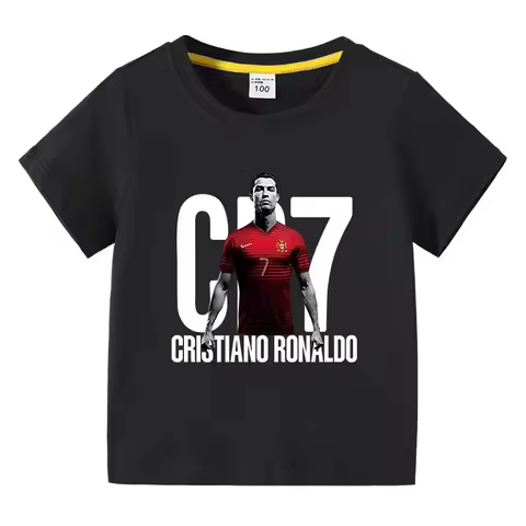 2026 Hot Selling Boys 100% Cotton T-Shirt CR7 Football Print Short Sleeve O Neck Breathable Summer C
