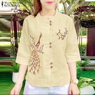 Zanzea Phụ Nữ Thanh Lịch Đứng Cổ Áo 3/4 Tay Áo Áo Cánh In nút lên Cổ Điển Bohemian Top #0707